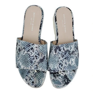 Patricia Green Snake Print Sandal Thong Strap Platform Slide Leather